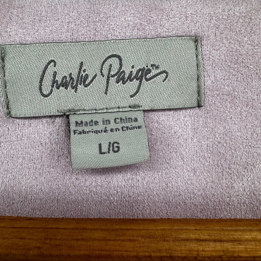 Charlie Paige Women Pink Faux Suede Grommet Open Front Coat Jacket Large - Picture 4 of 10